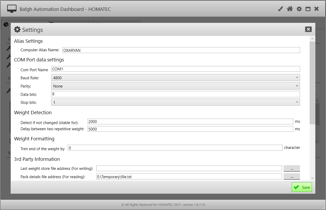 Bafgh Automation App - Settings Image